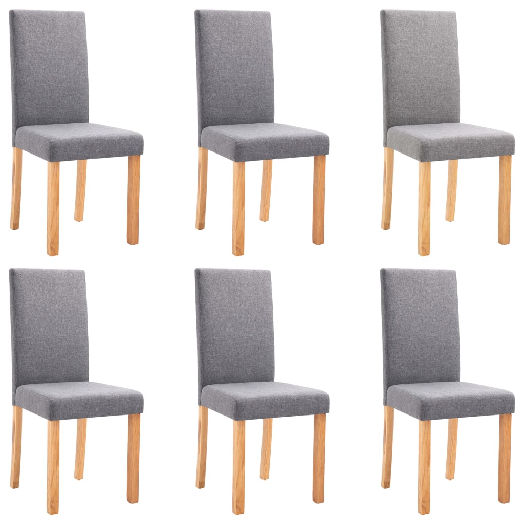 Dining Chair Set of 6 Light Grey Fabric and Rubber wood