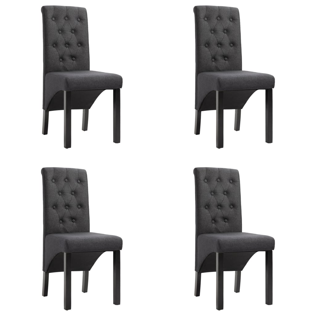 Dining Chair Set of 4 Dark Gray Fabric and Rubber Wood Standard
