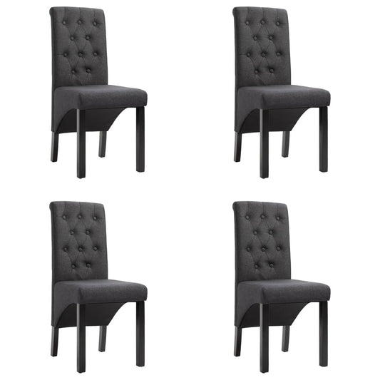 Dining Chair Set of 4 Dark Gray Fabric and Rubber Wood Standard