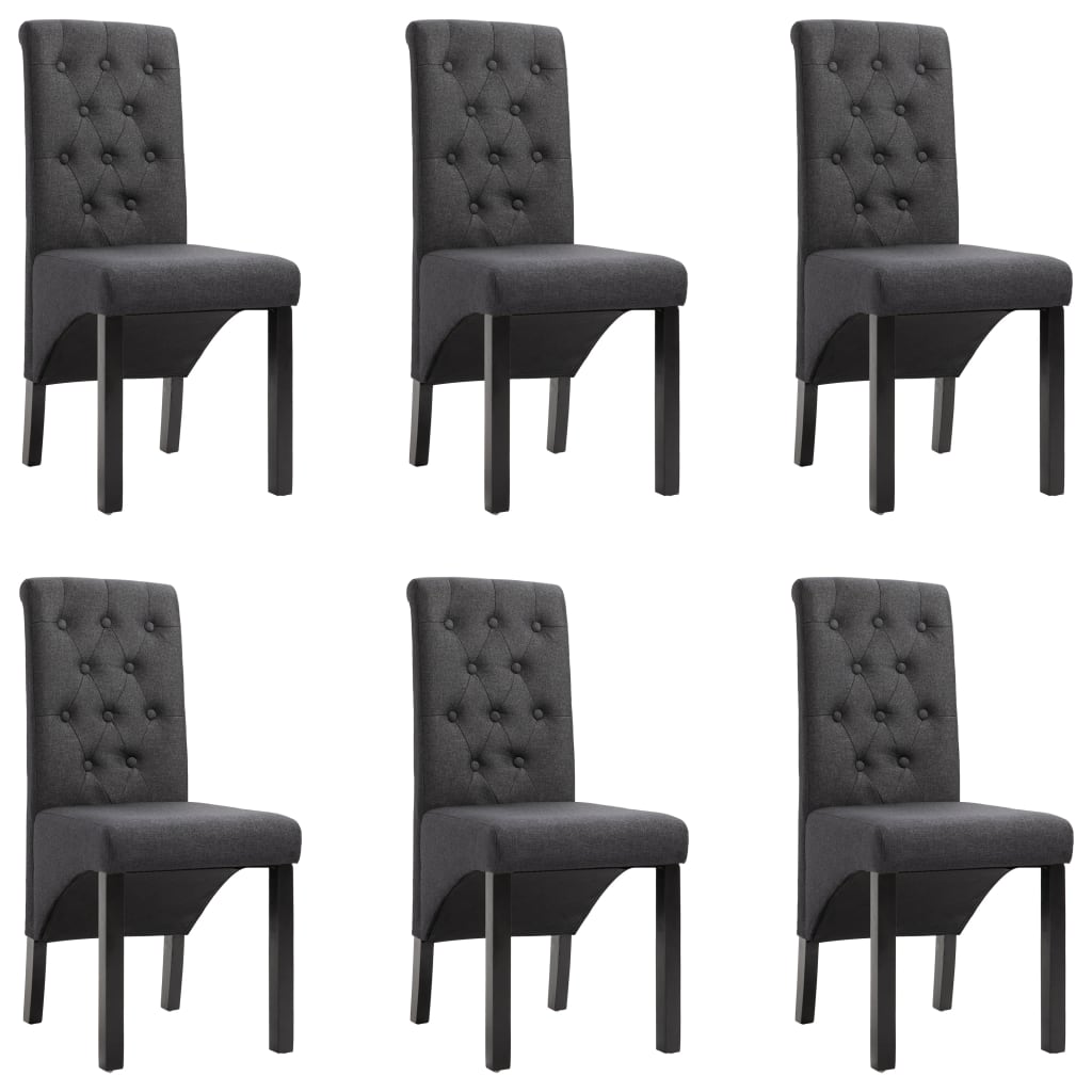 Dining Chair Set of 6 Dark Gray Fabric, Rubber wood Standard