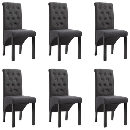 Dining Chair Set of 6 Dark Gray Fabric, Rubber wood Standard