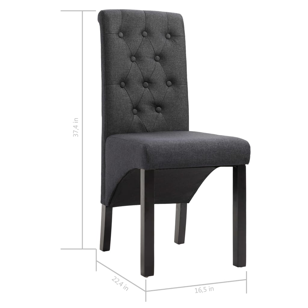 Dining Chair Set of 6 Dark Gray Fabric, Rubber wood Standard