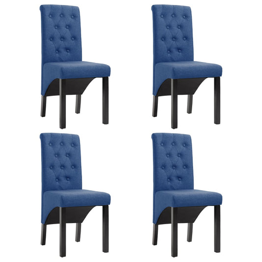 Dining Chair Set of 4 Blue Fabric and Rubber wood Medium