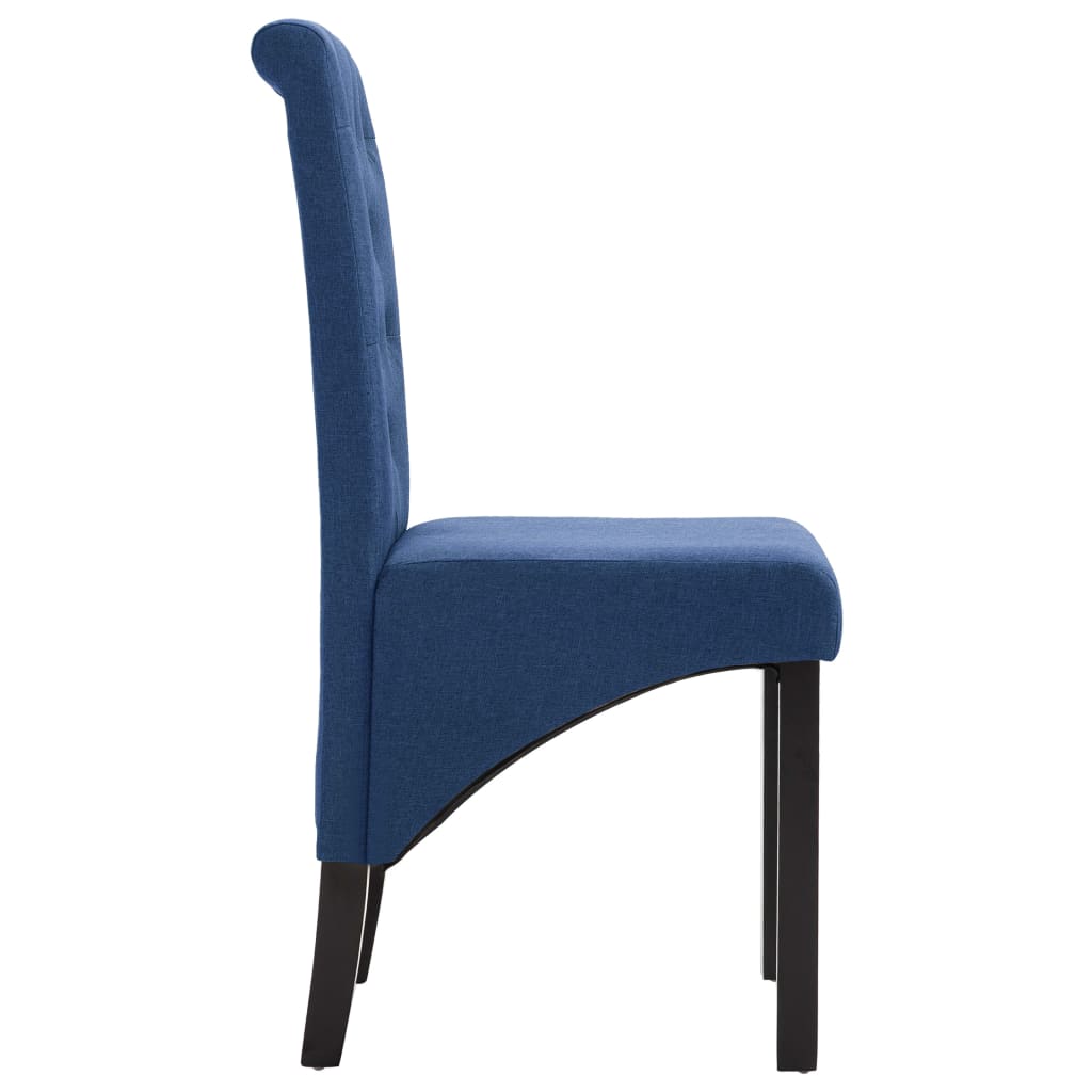 Dining Chair Set of 4 Blue Fabric and Rubber wood Medium