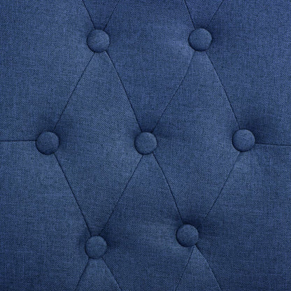 Dining Chair Set of 4 Blue Fabric and Rubber wood Medium