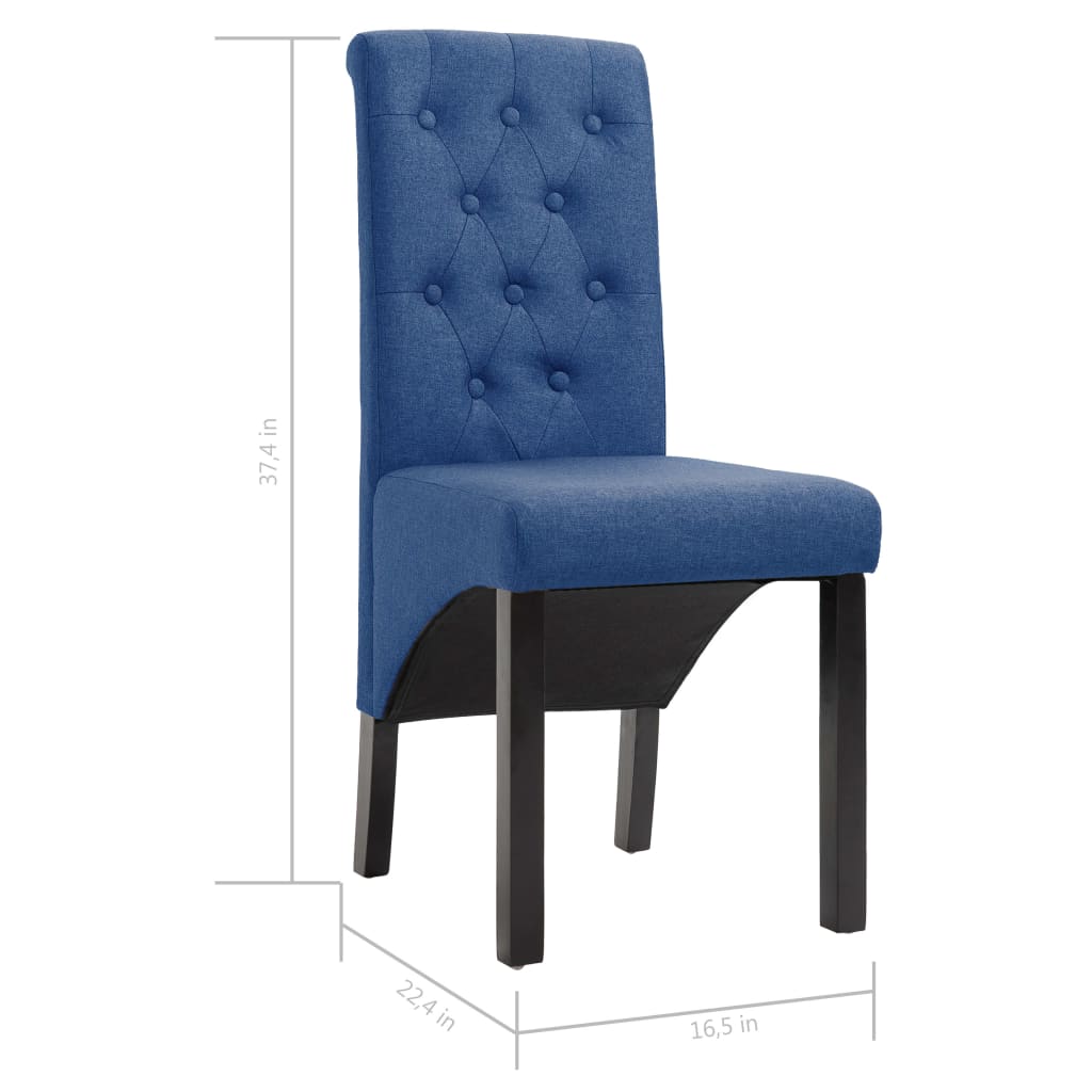 Dining Chair Set of 4 Blue Fabric and Rubber wood Medium