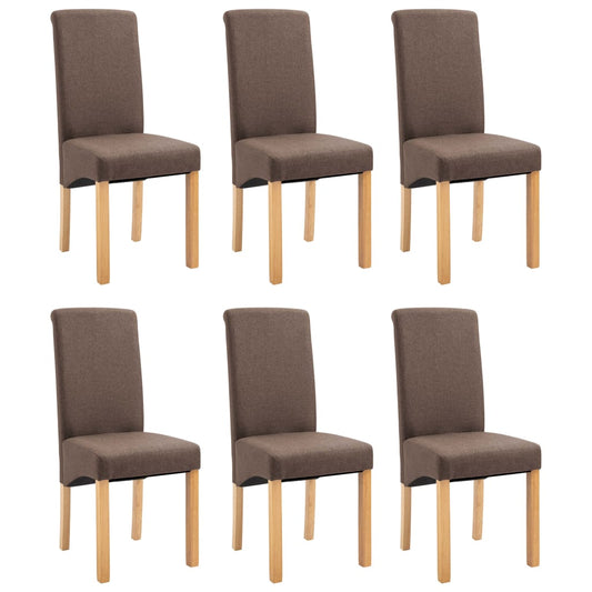 Dining Chair Set of 6 Brown Fabric, Wood Ergonomic Dining Chair