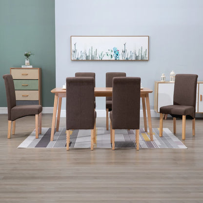 Dining Chair Set of 6 Brown Fabric, Wood Ergonomic Dining Chair