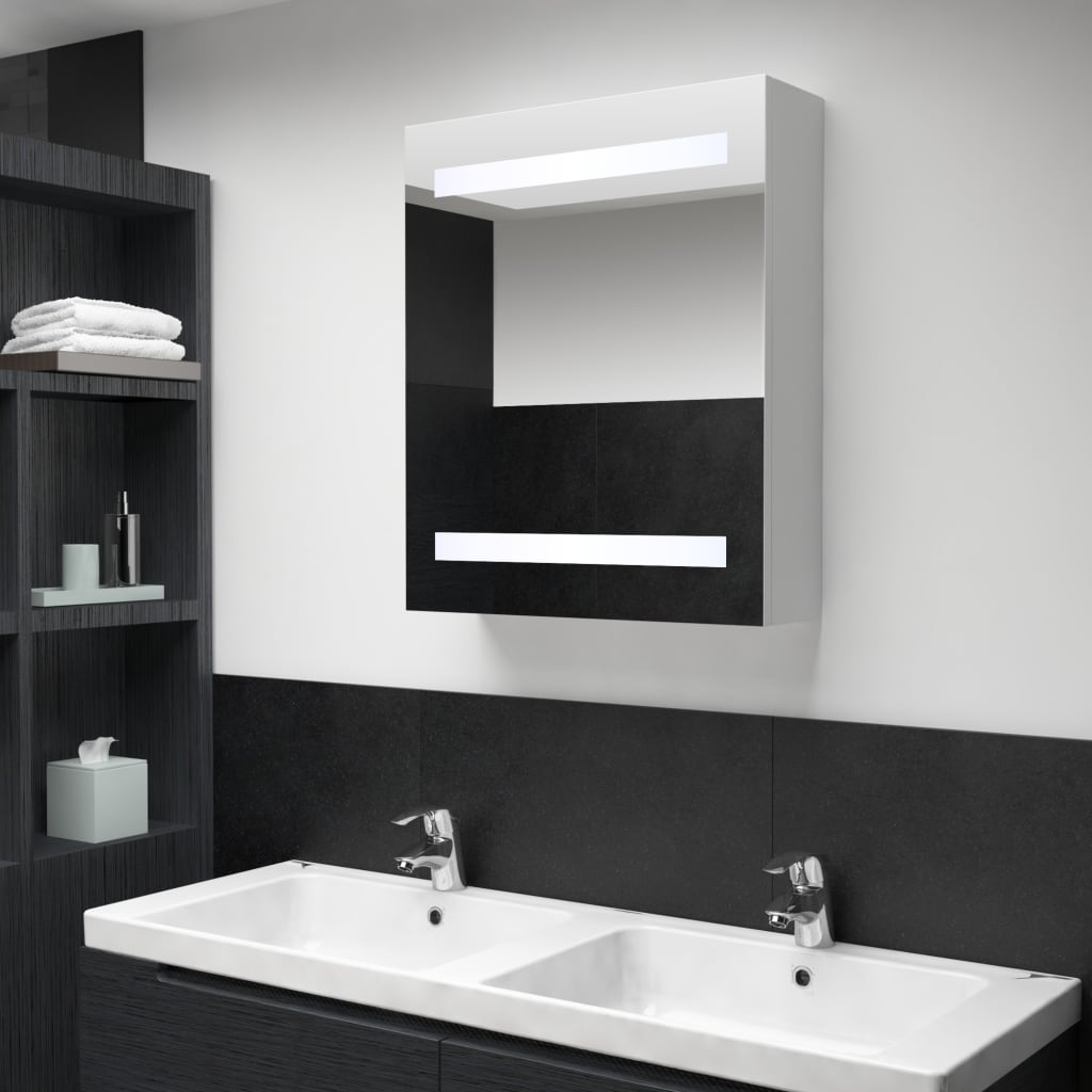 Bathroom Cabinet White, Silver MDF, Glass 19.7 x 5.3 x 23.6 in