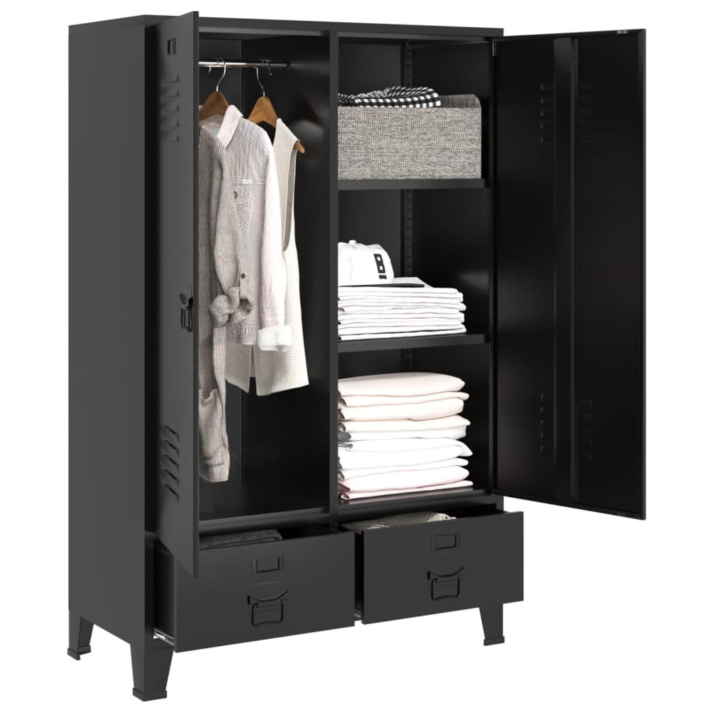 Wardrobe Black Steel, Plastic Compact Wardrobe Rectangular