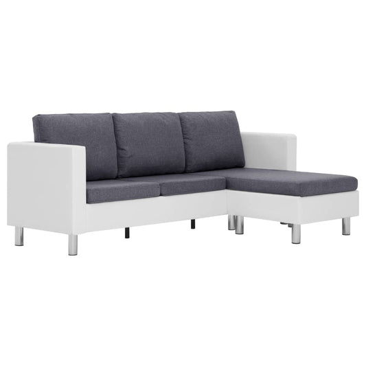 Sofa White Faux Leather, Polyester, Wooden Slats, Chrome-Plated Iron