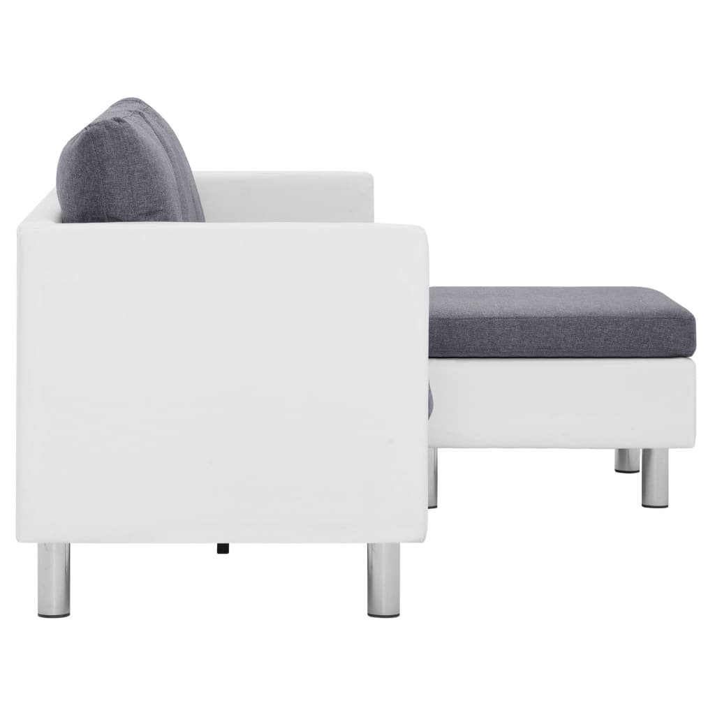 Sofa White Faux Leather, Polyester, Wooden Slats, Chrome-Plated Iron