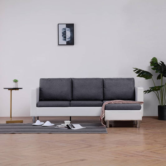 Sofa White Faux Leather, Polyester, Wooden Slats, Chrome-Plated Iron