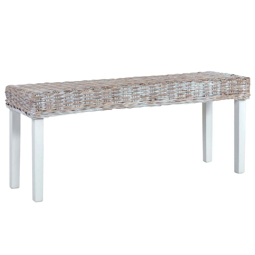 Bench White Kubu rattan, Solid mango wood 43.3 in Durable Bench