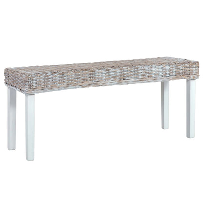 Bench White Kubu rattan, Solid mango wood 43.3 in Durable Bench