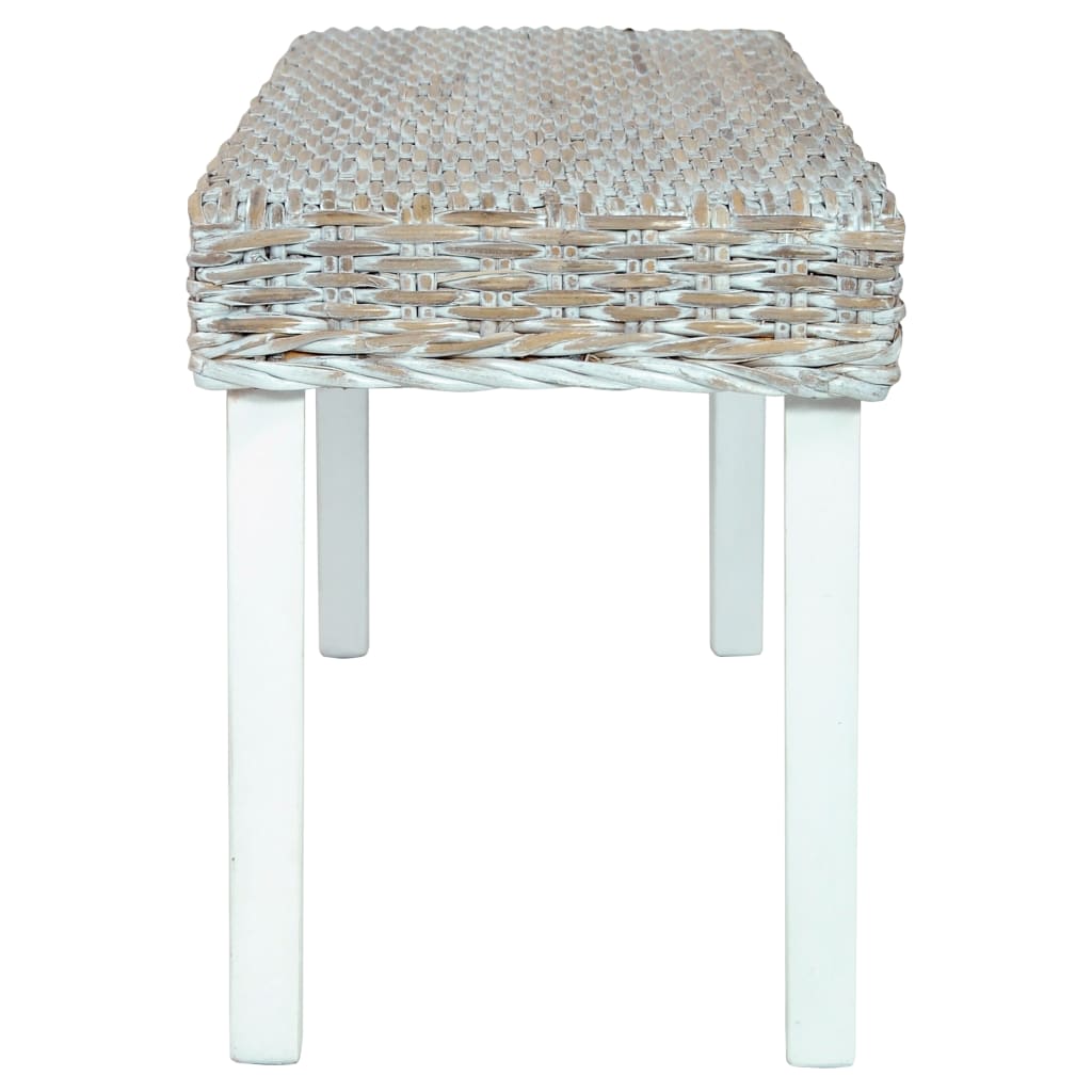 Bench White Kubu rattan, Solid mango wood 43.3 in Durable Bench