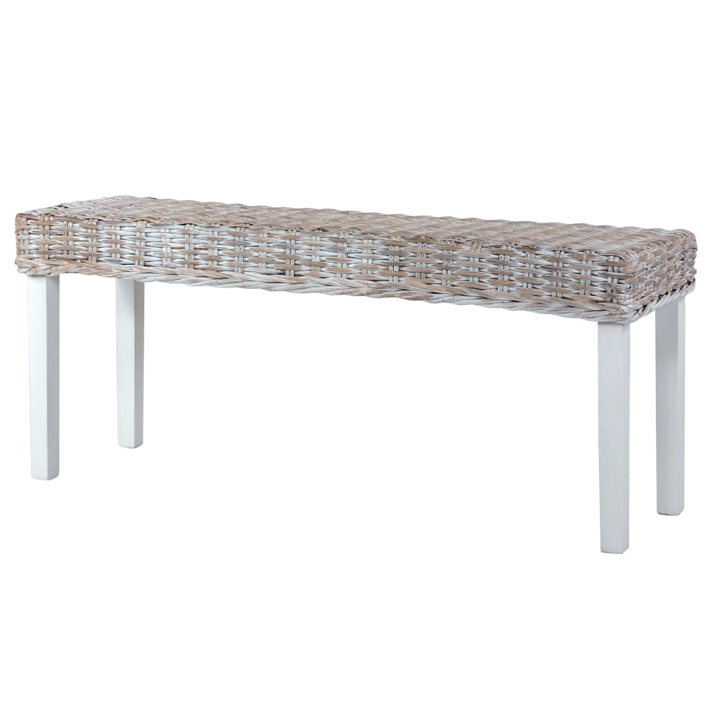 Bench White Kubu rattan, Solid mango wood 43.3 in Durable Bench