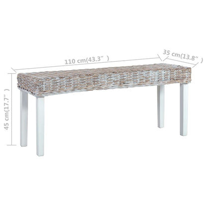 Bench White Kubu rattan, Solid mango wood 43.3 in Durable Bench