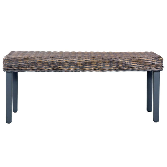 Bench Gray Natural Natural kubu rattan, solid mango wood 43.3 in