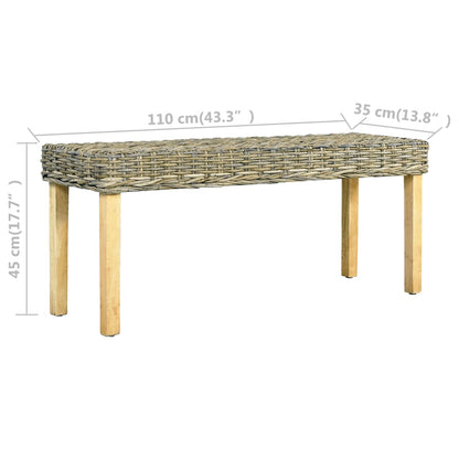 Bench Natural Natural Kubu Rattan, Solid Mango Wood Medium
