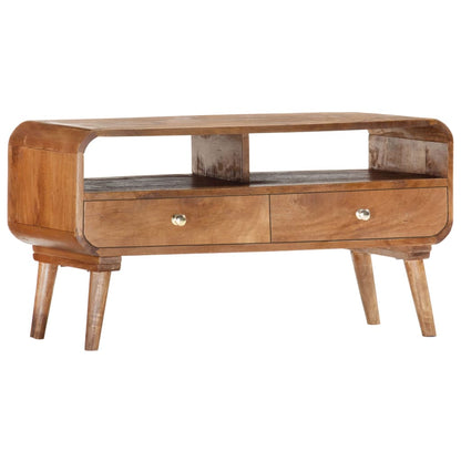 TV Cabinet Brown Solid Mango Wood 35.4 x 13.8 x 18.5 in Drawers