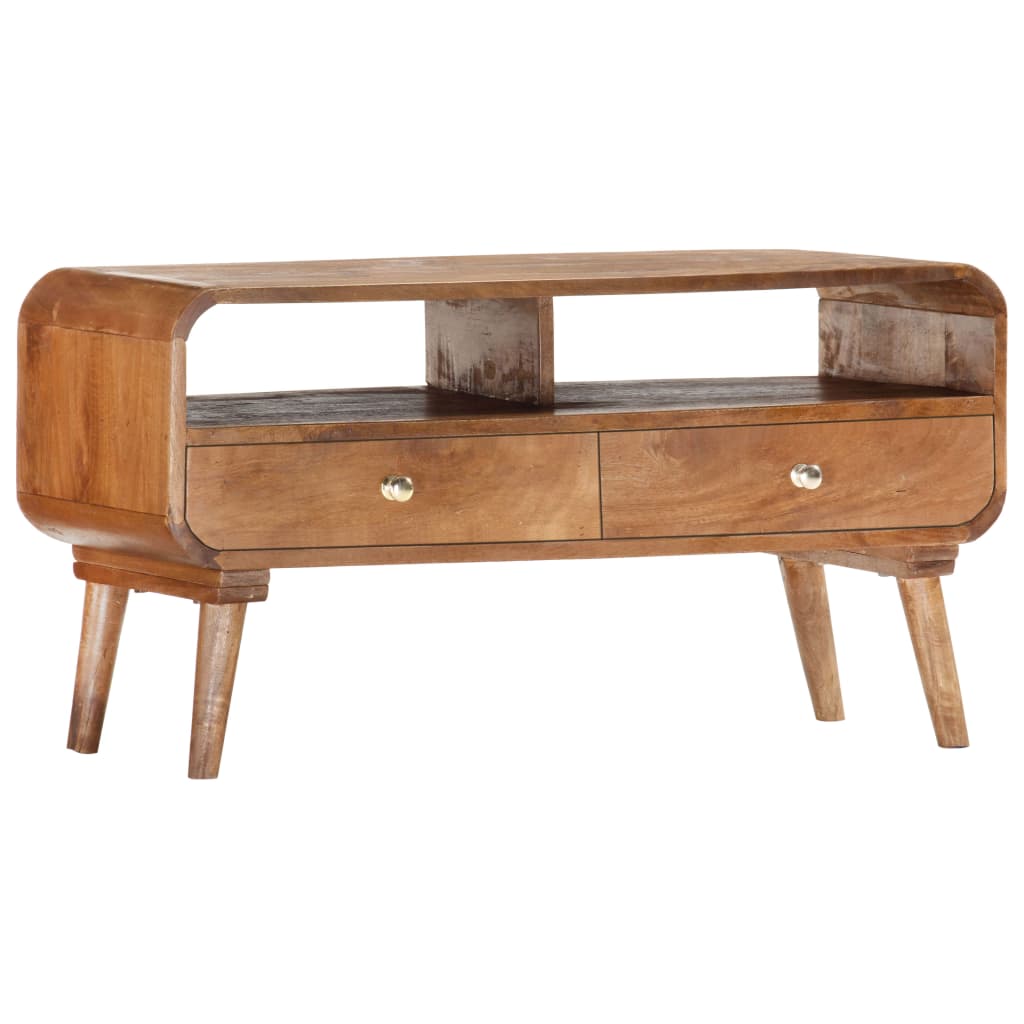 TV Cabinet Brown Solid Mango Wood 35.4 x 13.8 x 18.5 in Drawers