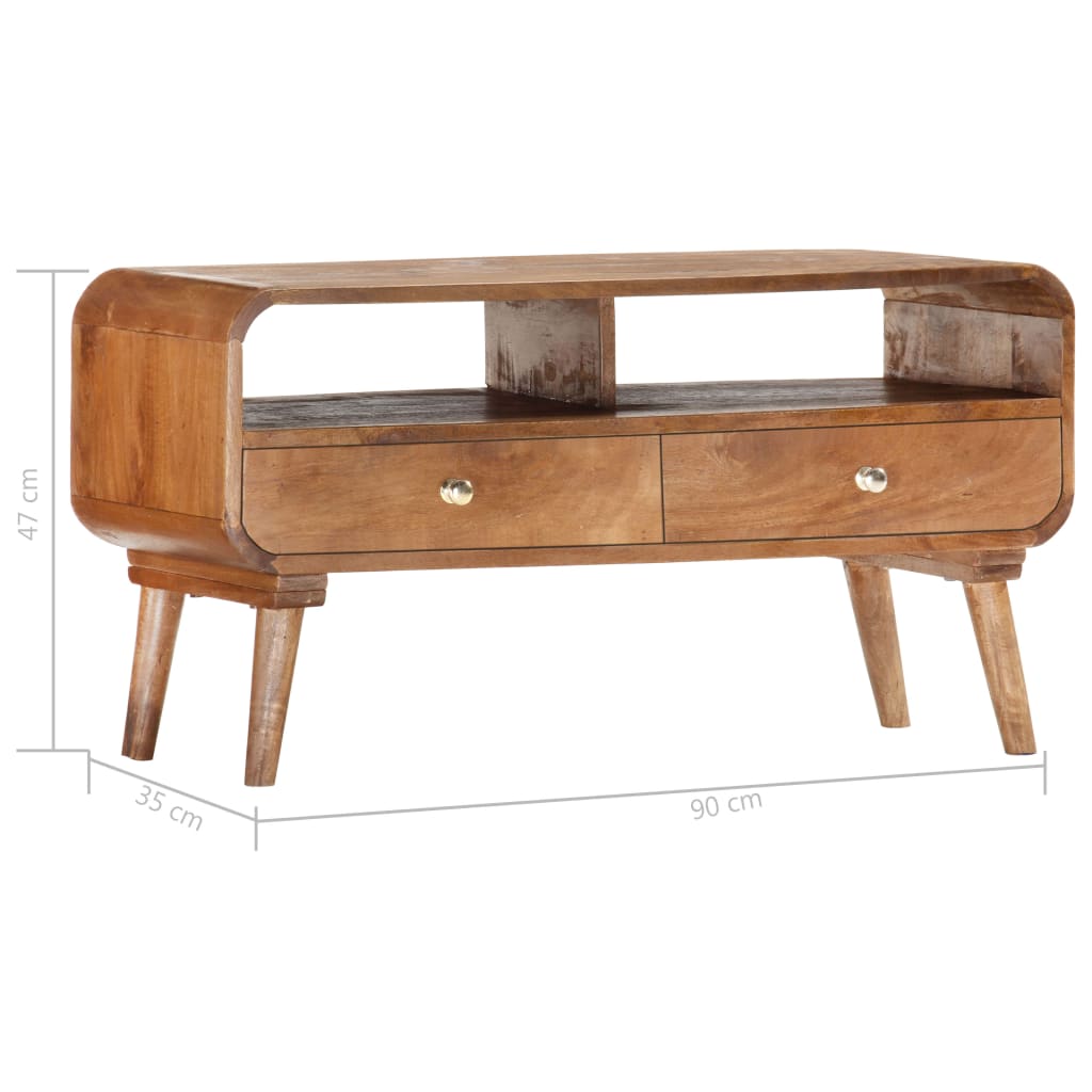 TV Cabinet Brown Solid Mango Wood 35.4 x 13.8 x 18.5 in Drawers