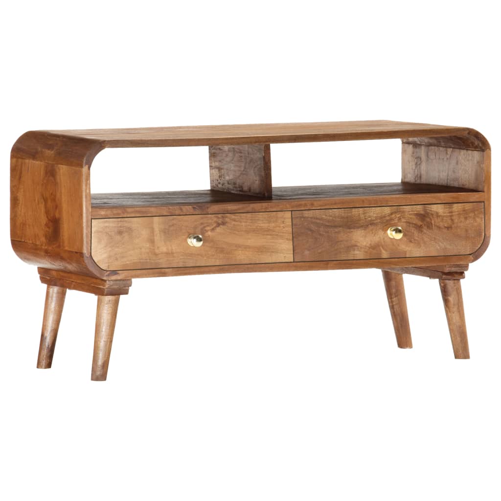 TV Cabinet Brown Solid Mango Wood 35.4 x 13.8 x 18.5 in Drawers