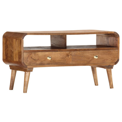 TV Cabinet Brown Solid Mango Wood 35.4 x 13.8 x 18.5 in Drawers