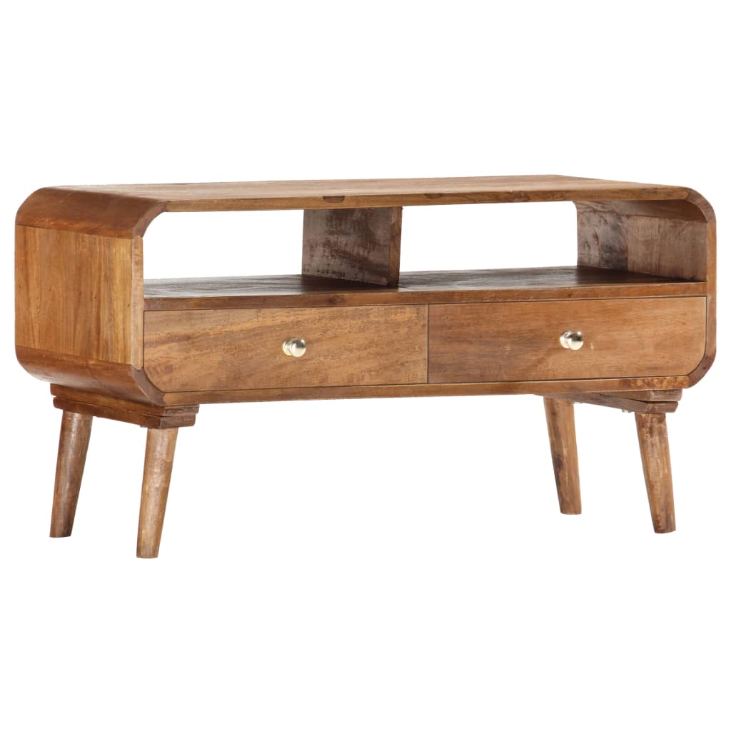 TV Cabinet Brown Solid Mango Wood 35.4 x 13.8 x 18.5 in Drawers