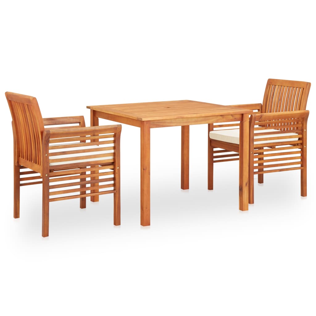 Outdoor Dining Set Brown frame Solid Acacia wood 3 Piece