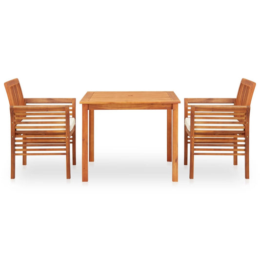 Outdoor Dining Set Brown frame Solid Acacia wood 3 Piece