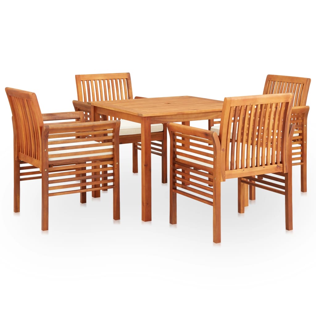 Outdoor Dining Set Brown frame Solid Acacia Wood 5 Piece Set