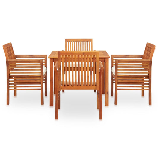 Outdoor Dining Set Brown frame Solid Acacia Wood 5 Piece Set