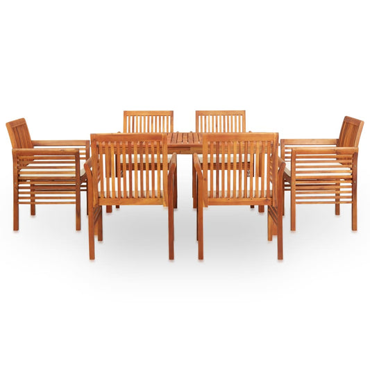 Outdoor Dining Set Brown frame, cream cushions Solid Acacia Wood