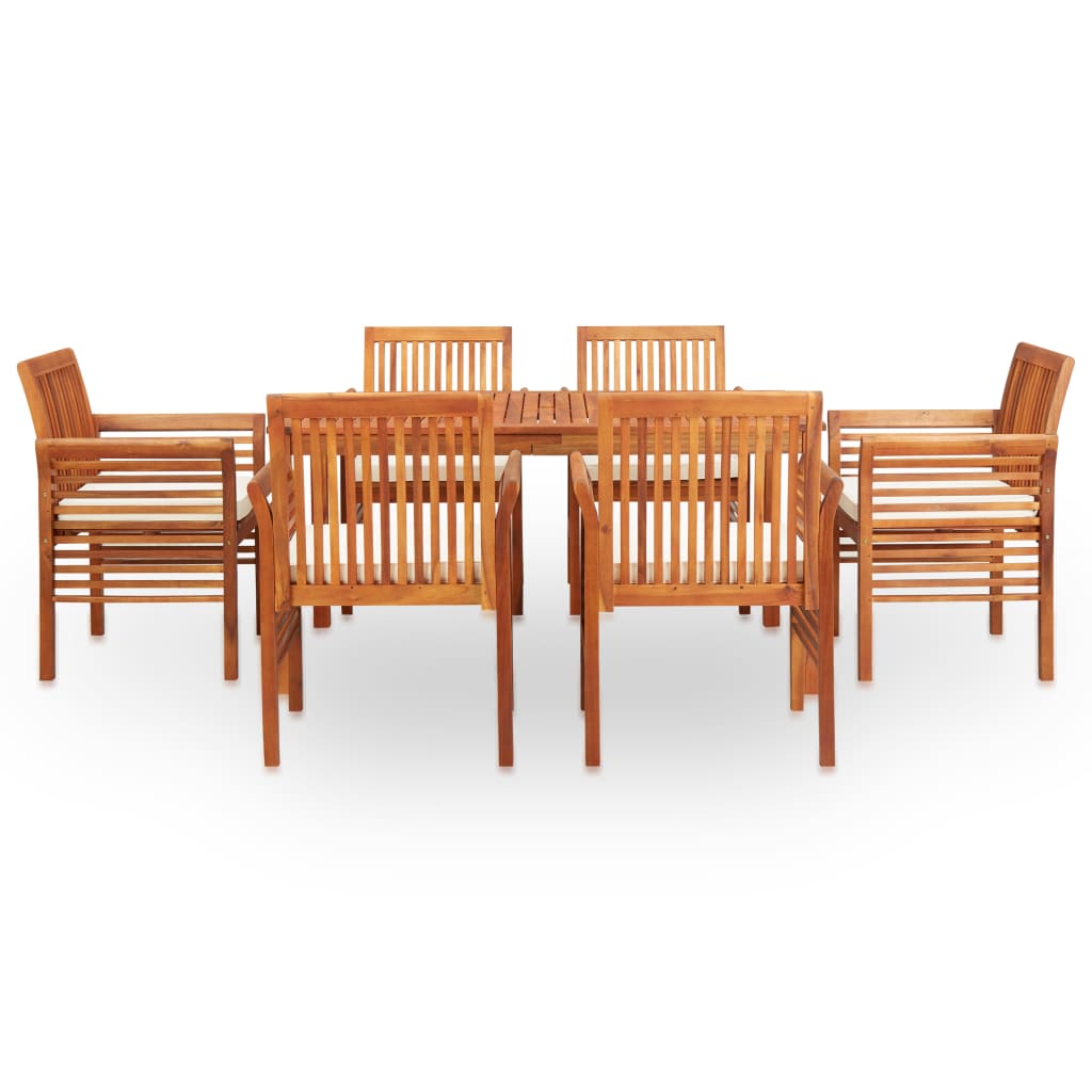 Outdoor Dining Set Brown frame, cream cushions Solid Acacia Wood
