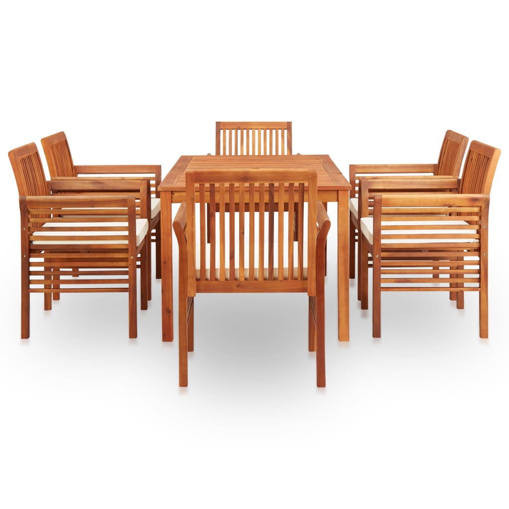 Outdoor Dining Set Brown frame, cream cushions Solid Acacia Wood