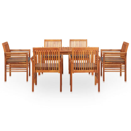 Outdoor Dining Set Brown frame Solid Acacia wood 7-piece set