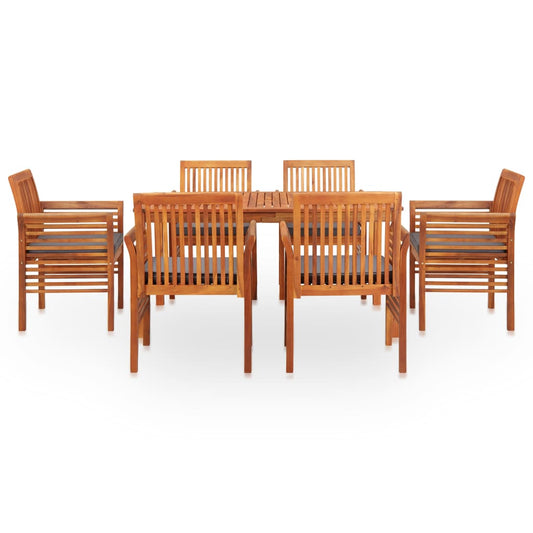 Outdoor Dining Set Brown frame Solid Acacia wood 7-piece set