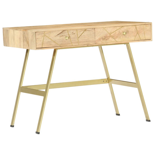 Writing Desk Natural with Brass Solid Mango Wood and Steel