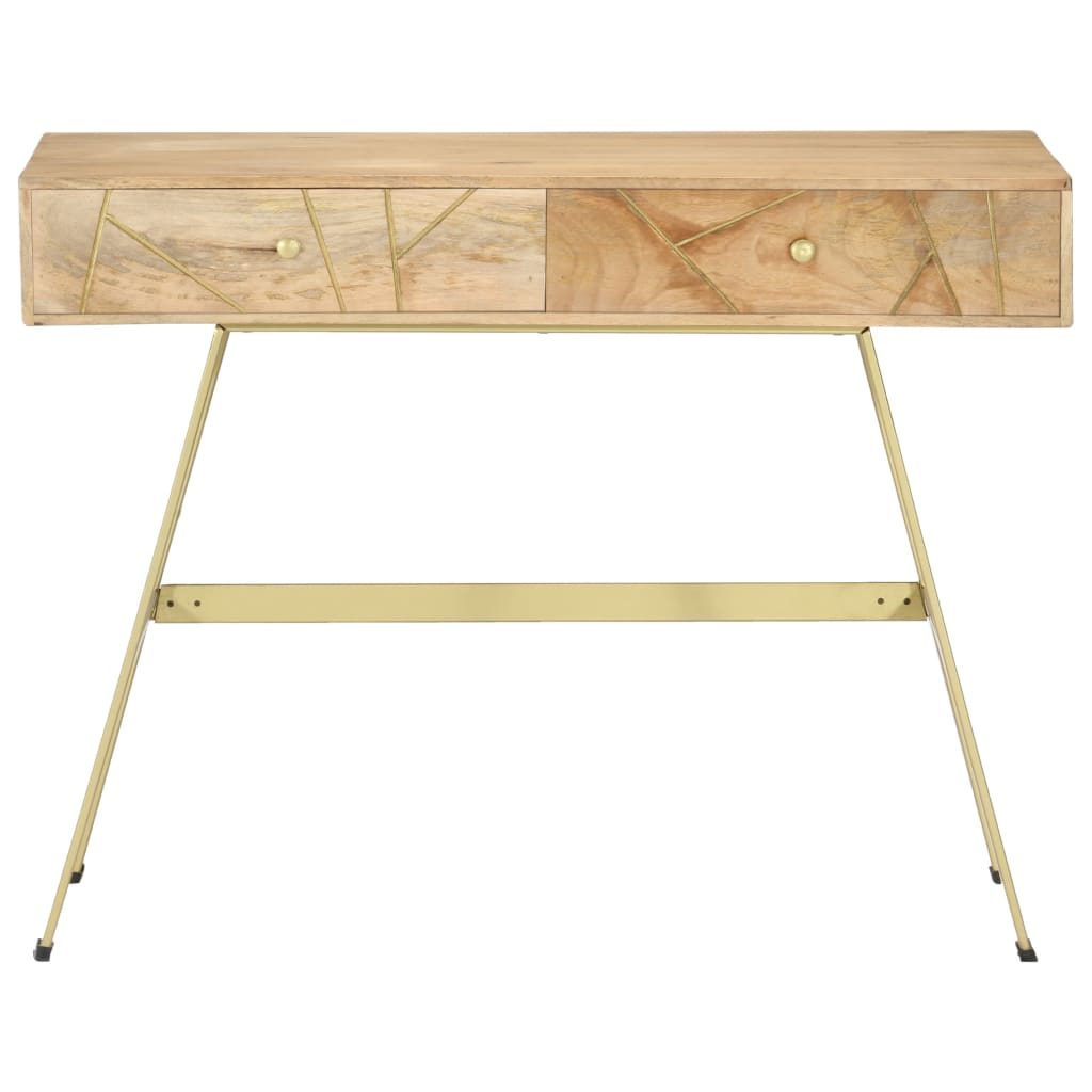 Writing Desk Natural with Brass Solid Mango Wood and Steel