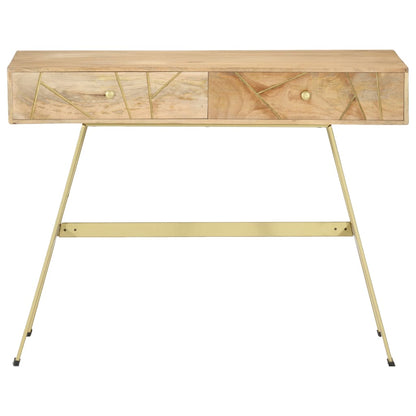 Writing Desk Natural with Brass Solid Mango Wood and Steel