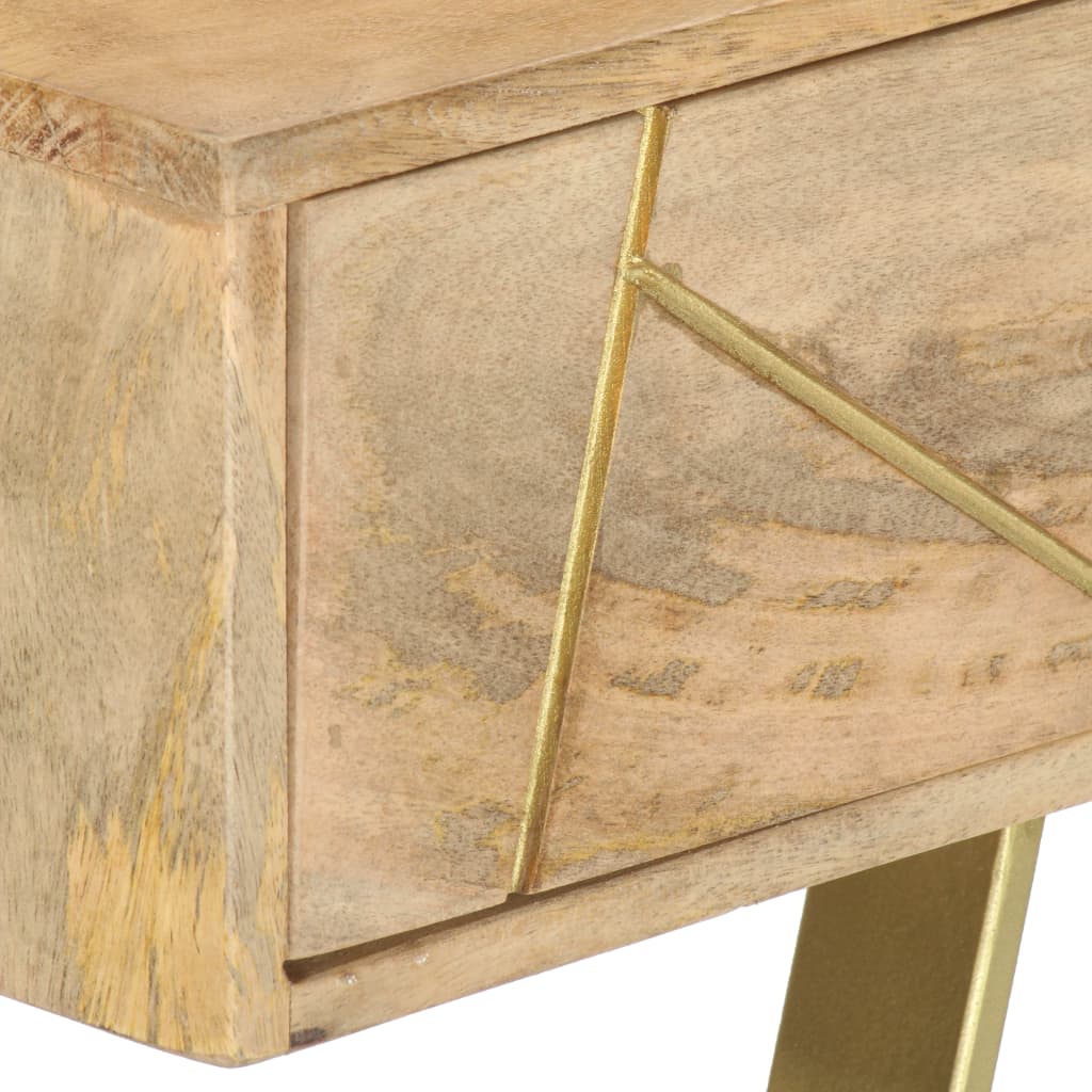 Writing Desk Natural with Brass Solid Mango Wood and Steel