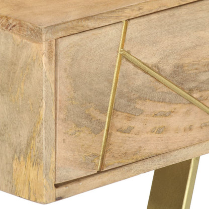 Writing Desk Natural with Brass Solid Mango Wood and Steel