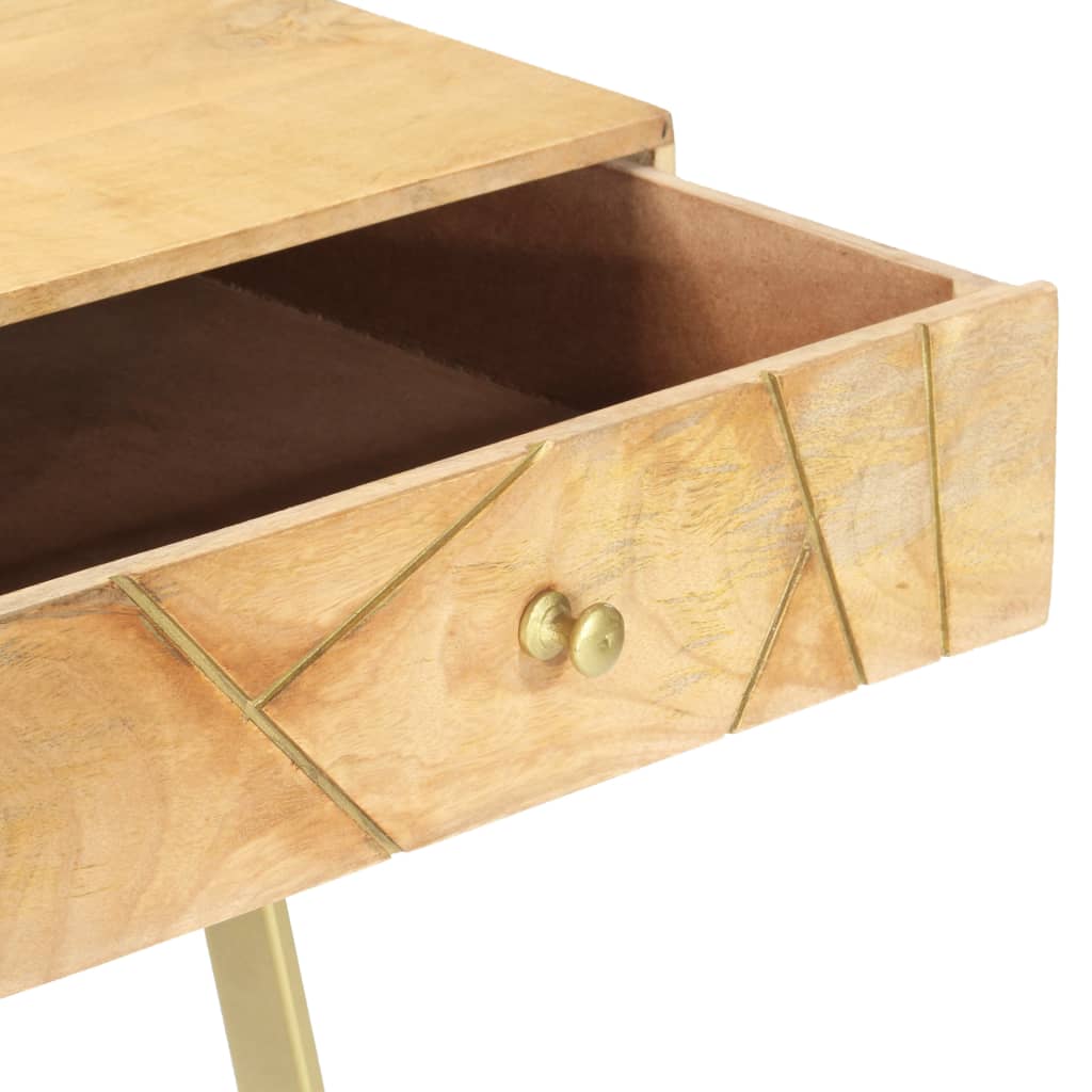 Writing Desk Natural with Brass Solid Mango Wood and Steel