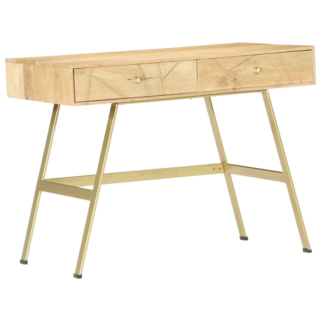 Writing Desk Natural with Brass Solid Mango Wood and Steel