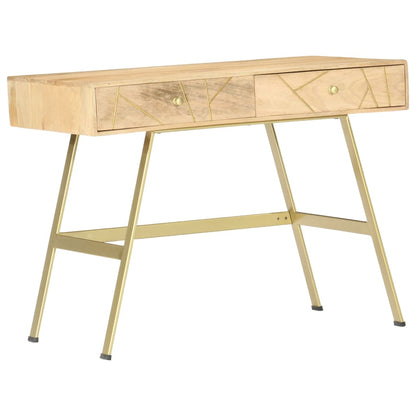 Writing Desk Natural with Brass Solid Mango Wood and Steel