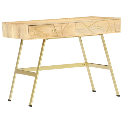 Writing Desk Natural with Brass Solid Mango Wood and Steel