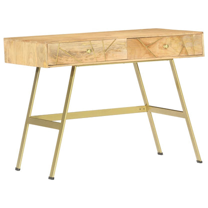 Writing Desk Natural with Brass Solid Mango Wood and Steel