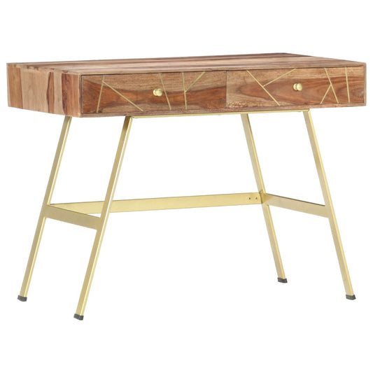 Writing Desk Natural and brass Solid Acacia wood